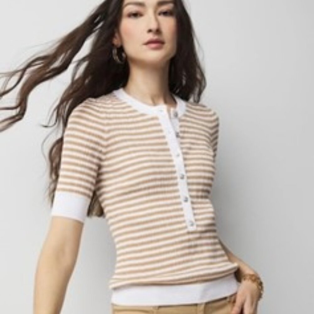 LIKE NEW - White House Black Market Elbow Sleeve Henley Sweater